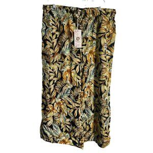 Panama Jack Womens Tropical Leaf Print Linen & Rayon Drawstring Pants Size 1X